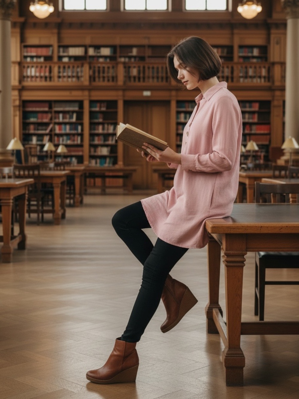 Relaxed Longline Button Tunic in Soft Pink